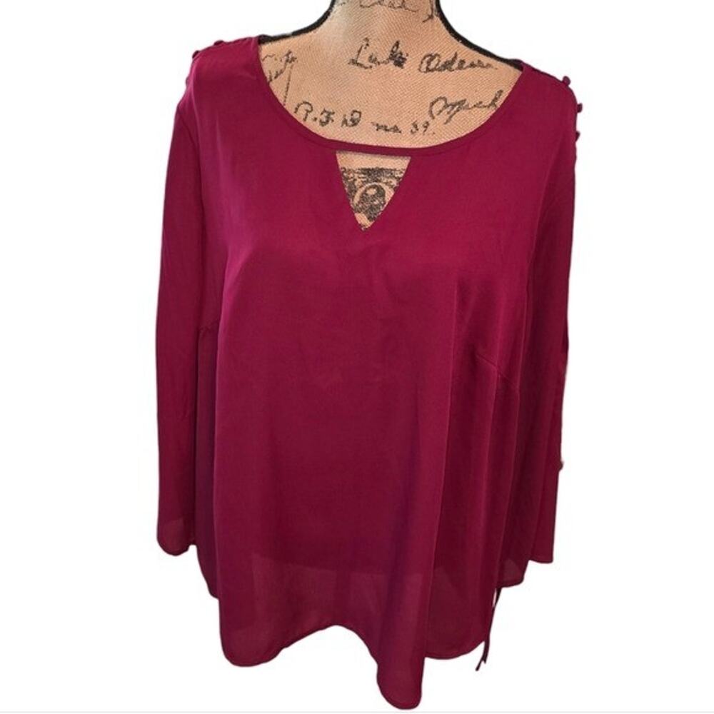 Zac & Rachel Magenta Flare Button Detail Long Sleeve Blouse Plus Size 2X New